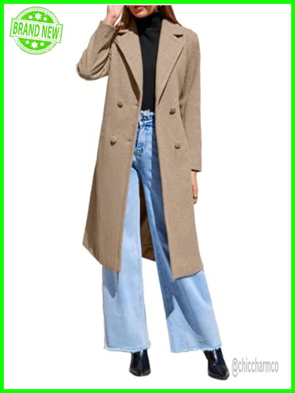 Women's Wool Blend Pea Coat Double Breasted Long Overcoat with Belt